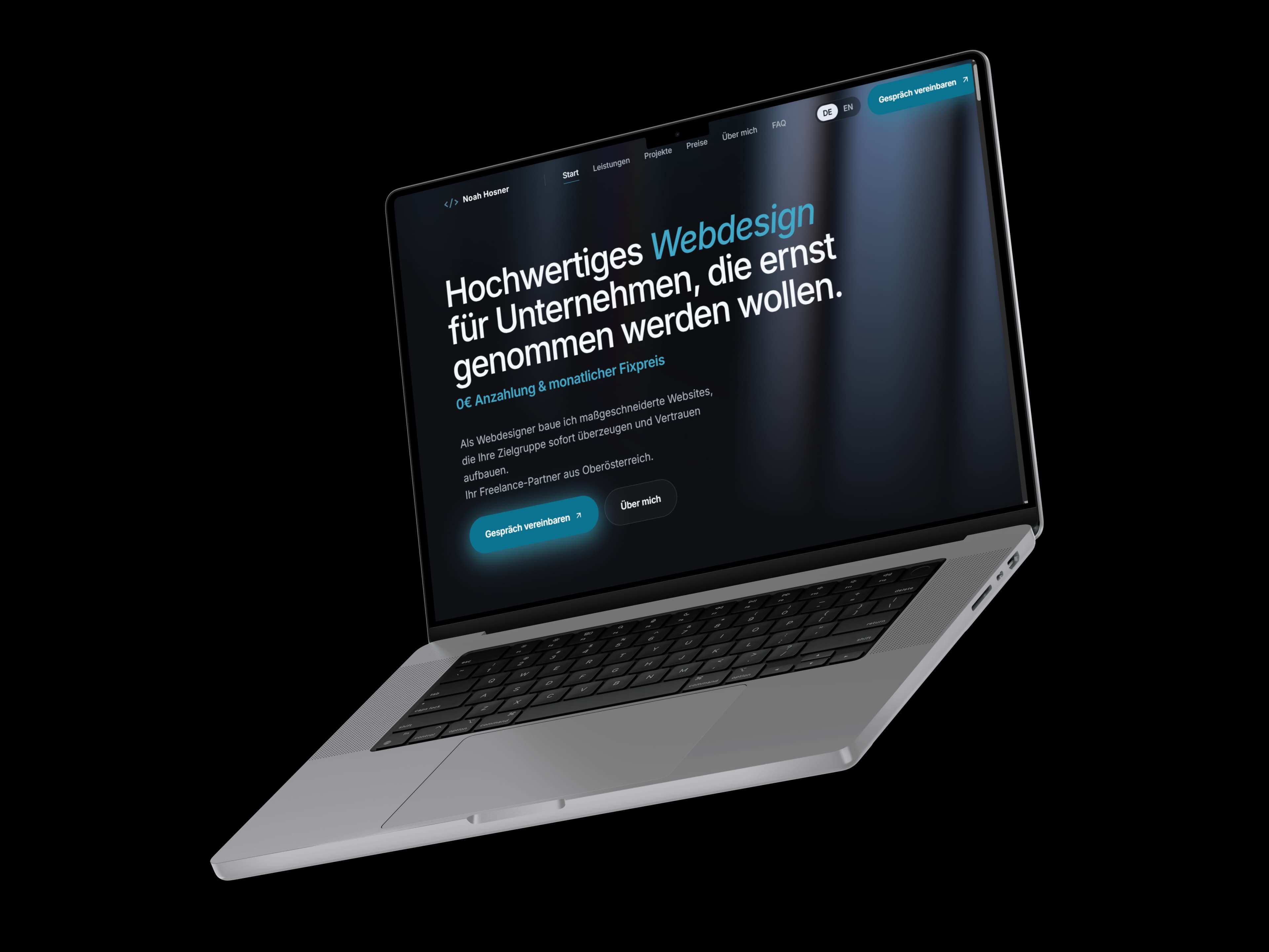 MacBook Mockup zeigt die Website von Noah Hosner
